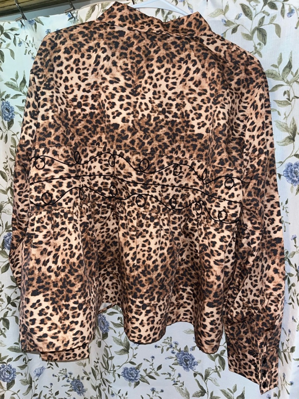2 Fly Co Loopty Lou Leopard Print Peplum Button-Up Top - Brown - Picture 3 of 5